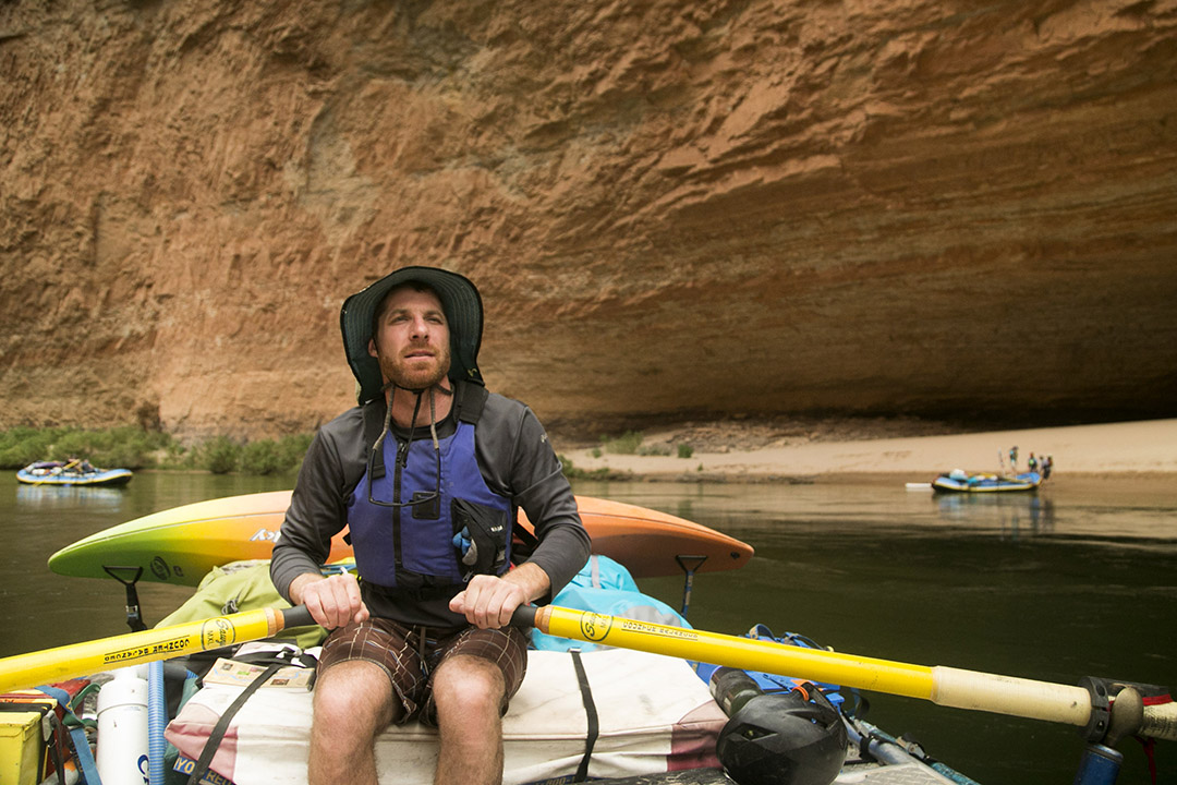 David Wallace on a raft in the Colorado River