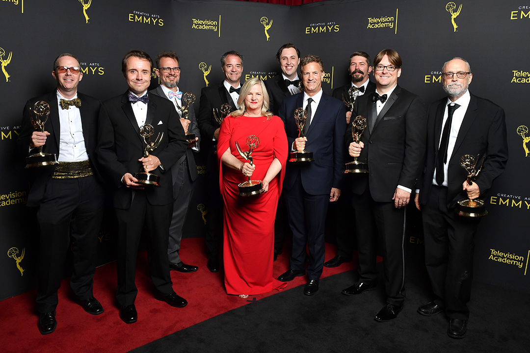 The award-winning Barry sound crew poses for a photo at the Emmys