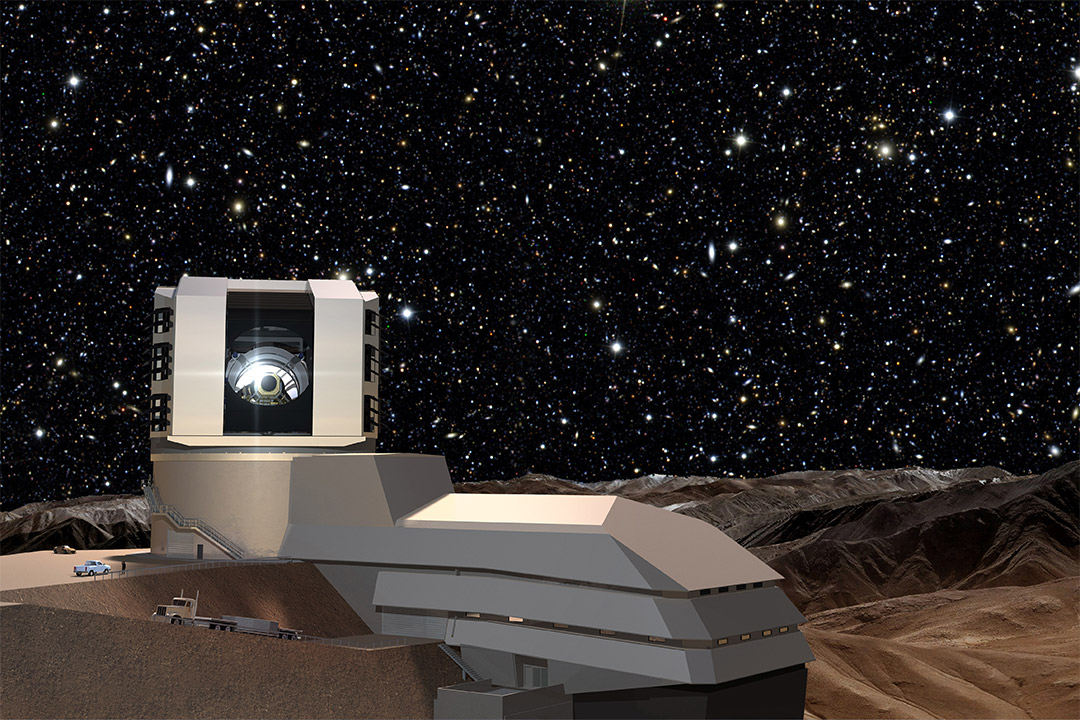 Large telescope with starry night in the background.