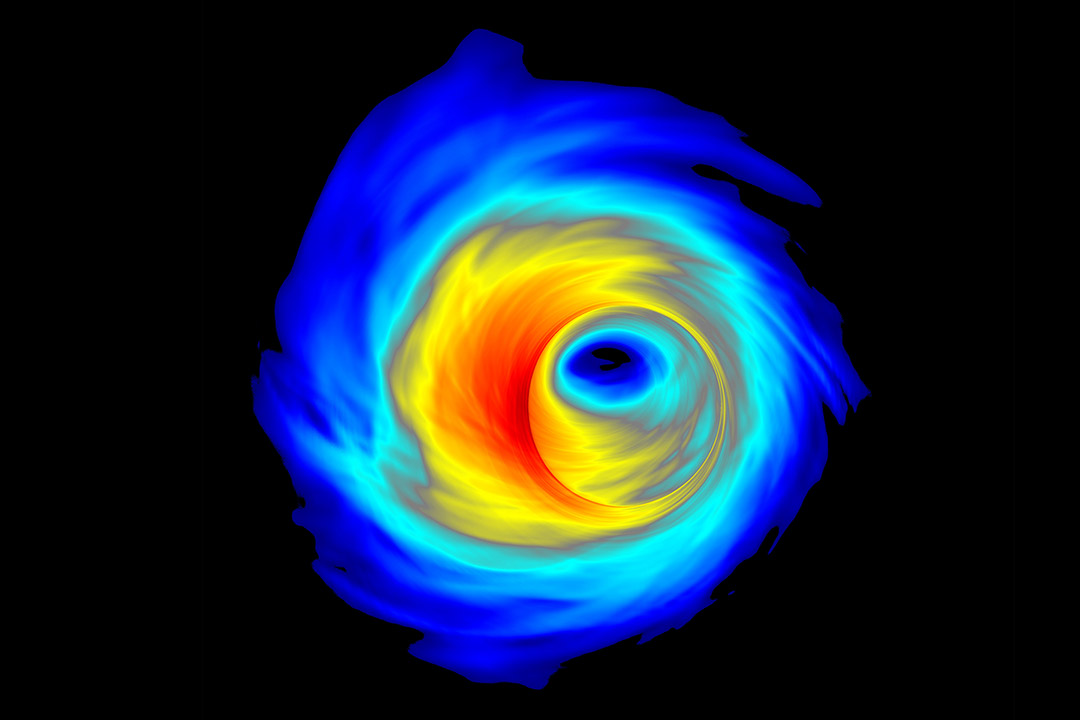 Simulation of an accretion disk surrounding a supermassive black hole.