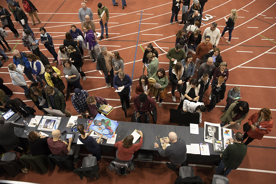 An overhead photo of RIT's National Portfolio Day.