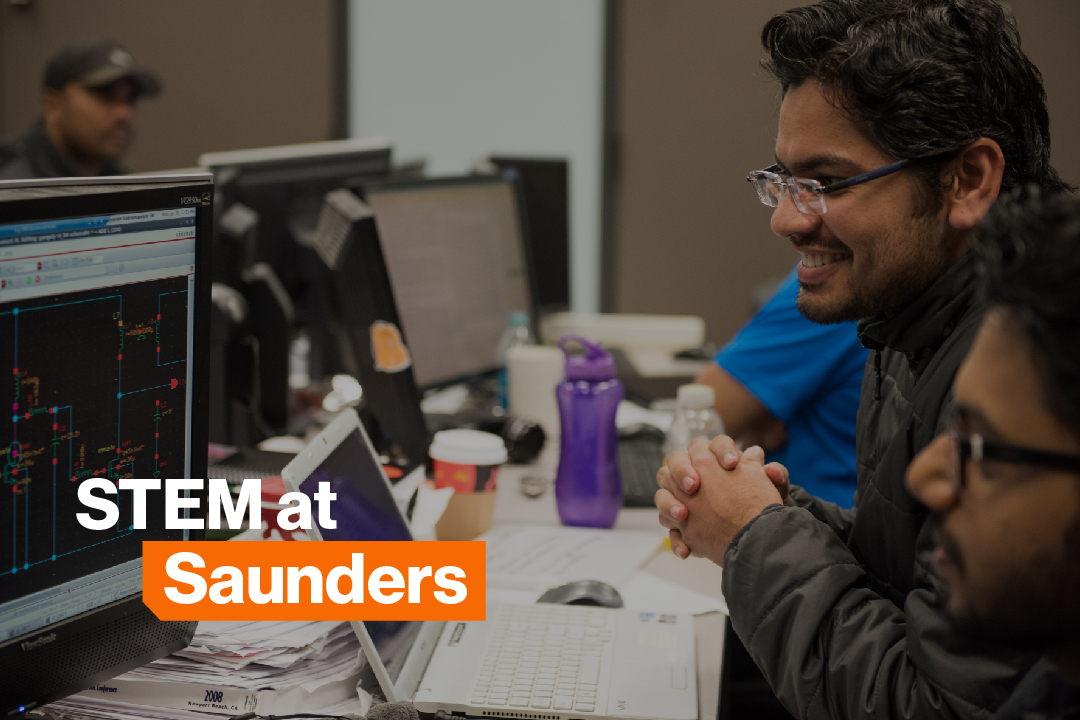 A Saunders international student studies in one of the computer labs. 