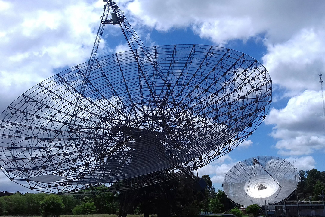 large and small satellite dishes.