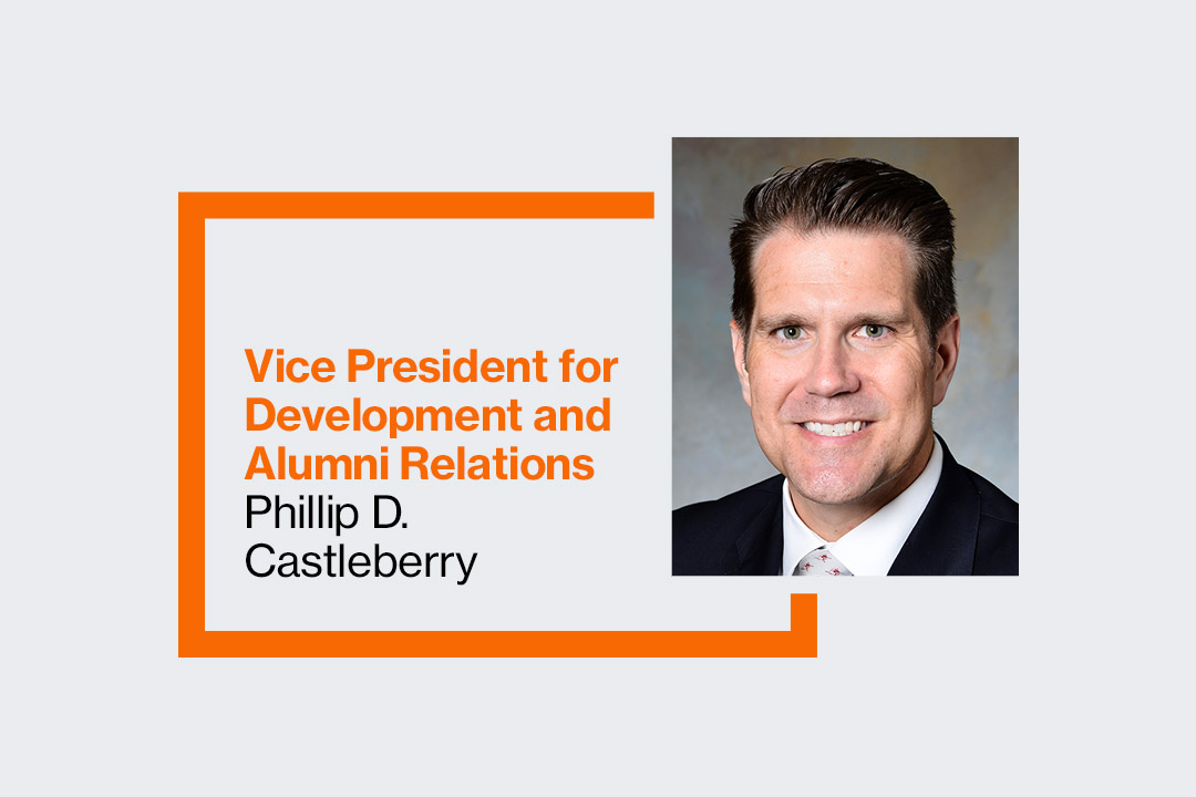 Phil Castelman's headshot with the text: Vice President of Development and Alumni Relations Phillip D. Castleberry.