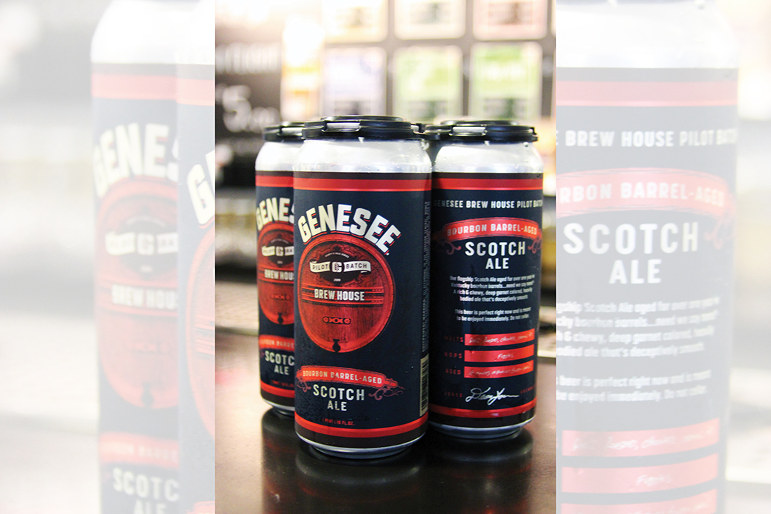 A four-pack of Genesee's Bourbon Barrel-Aged Scotch Ale that student Alex Gerstner designed the label of.