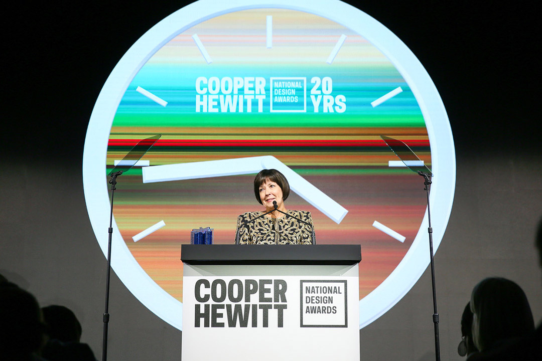 woman standing at podium with the words: Cooper Hewitt National Design Awards.