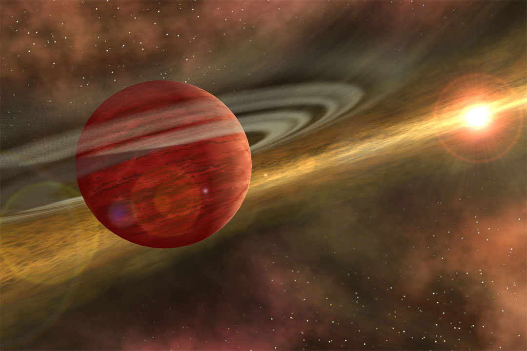 'Artist's conception of a massive planet orbiting a cool, young star. '