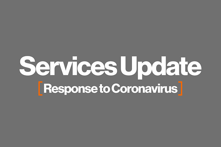 graphic with the words: Services Update: Response to Coronavirus