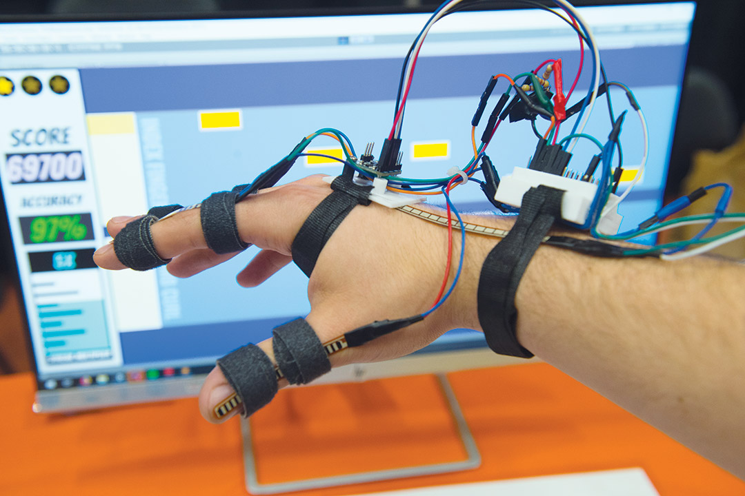 hand with sensors attached to it.