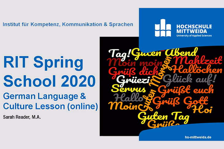 graphic that reads: RIT Spring School 2020 German language and culture lesson online.