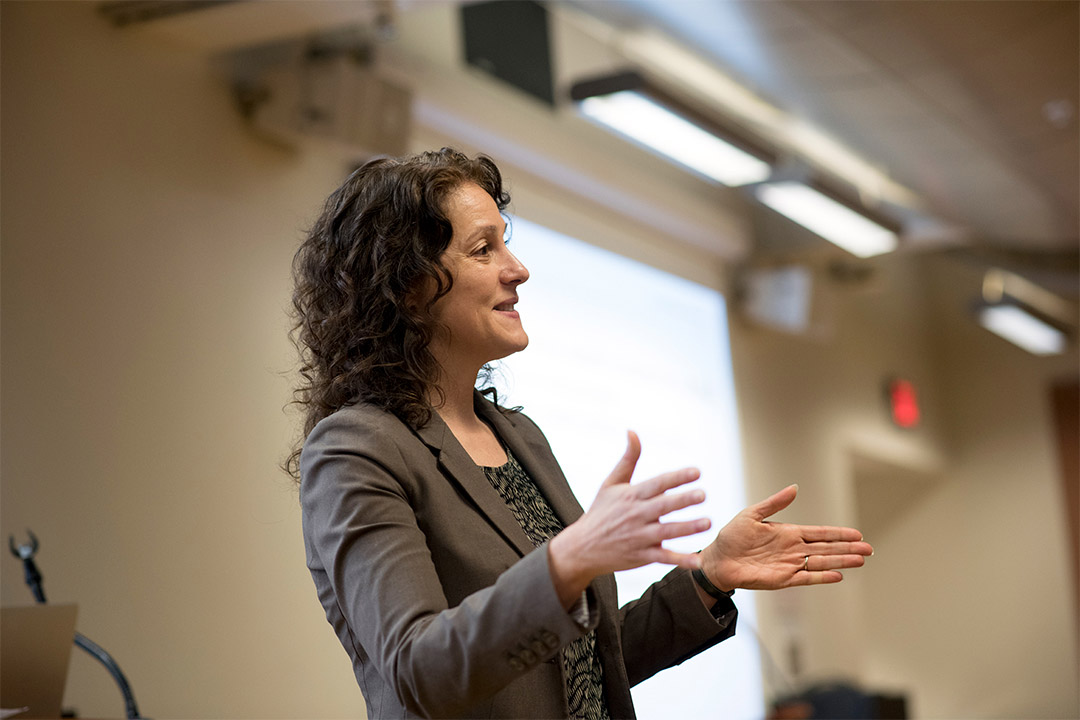 professor talking to a class.