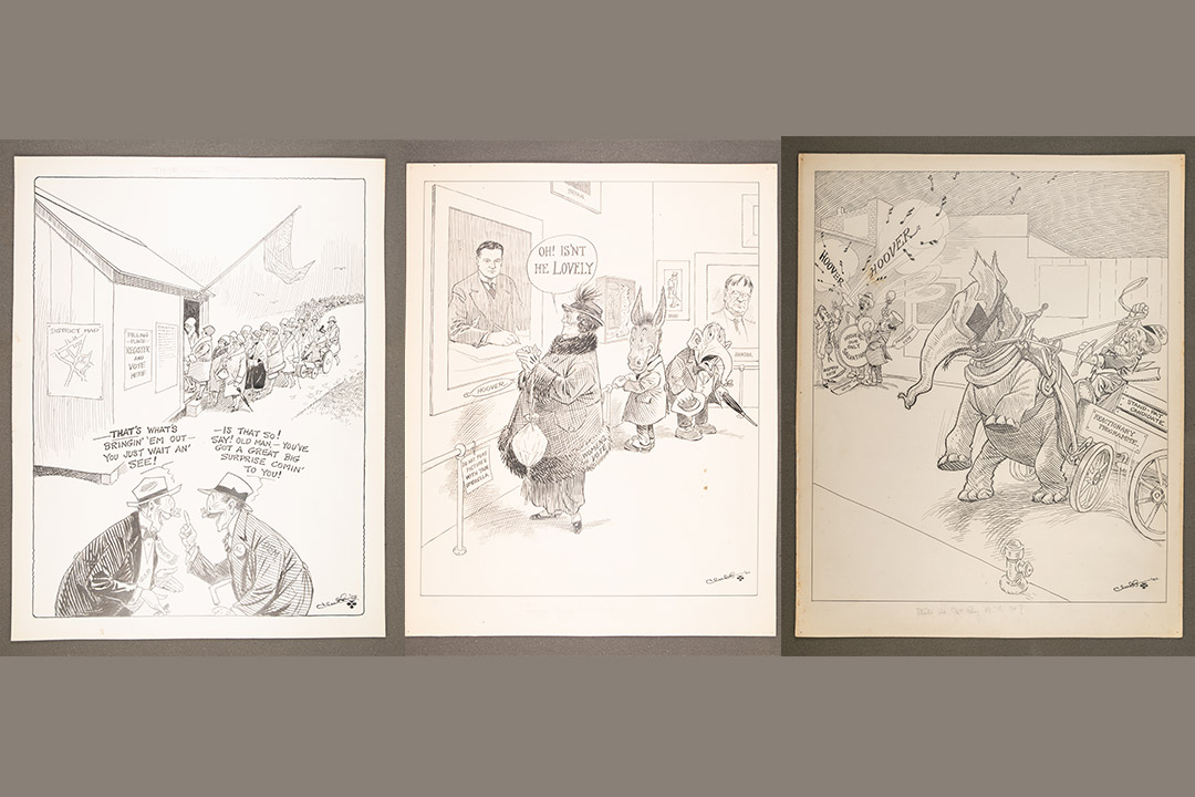 three political cartoons from the early 20th century.