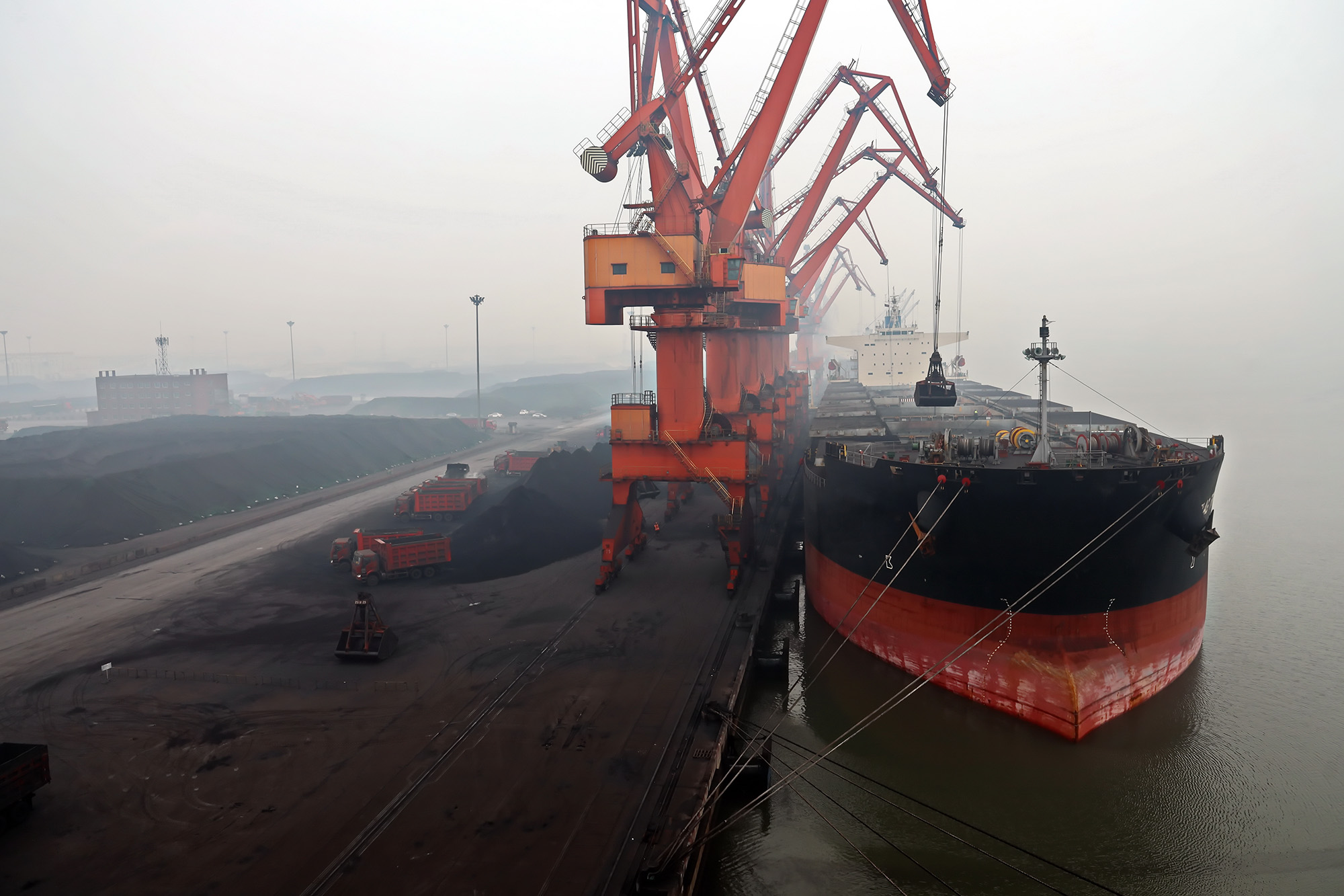 Cargo ship in fog