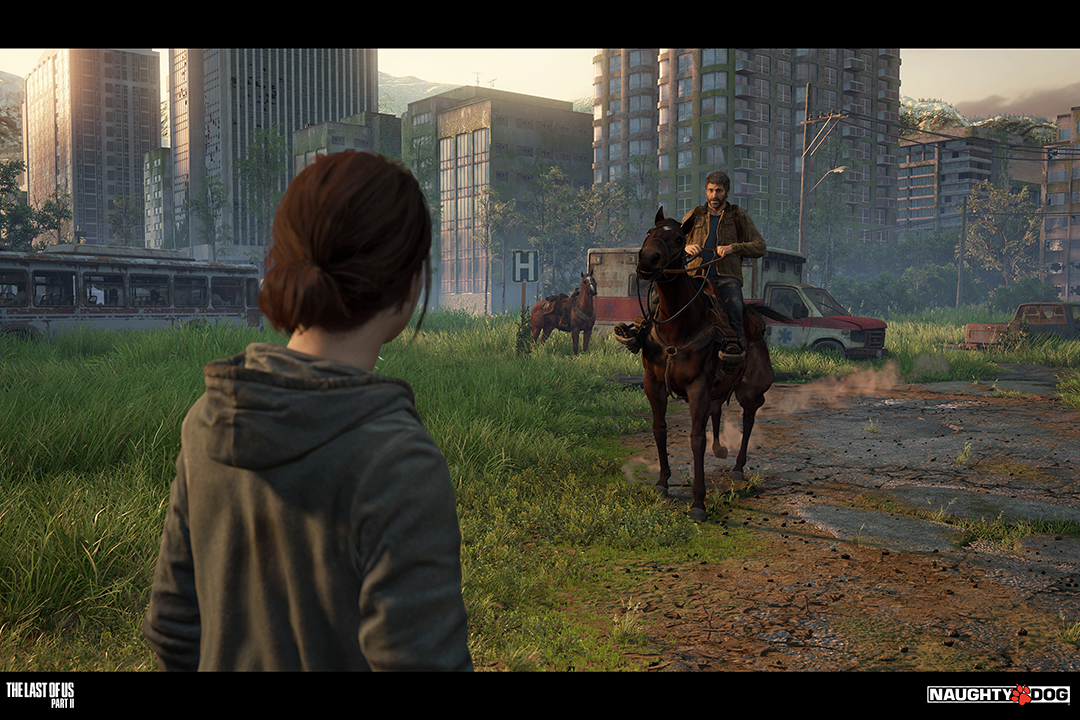 A rendering of a scene from the game "The Last of Us Part II."