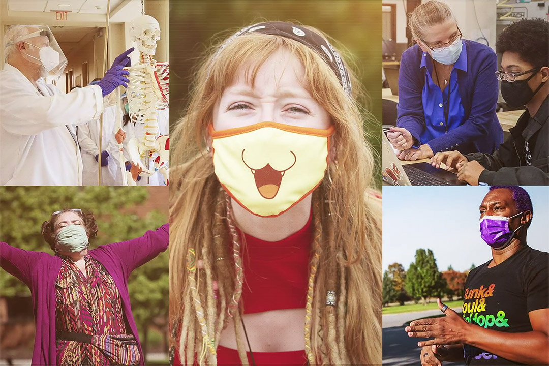 photo collage of people wearing masks.