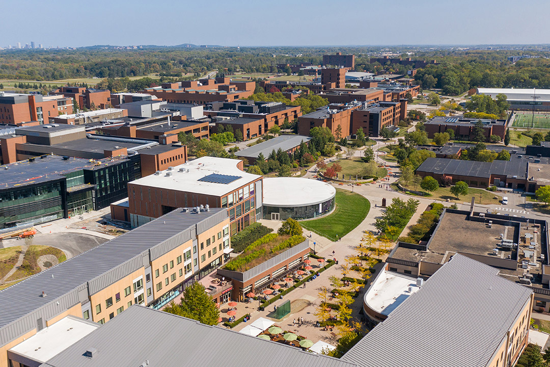 drone view of college compus.