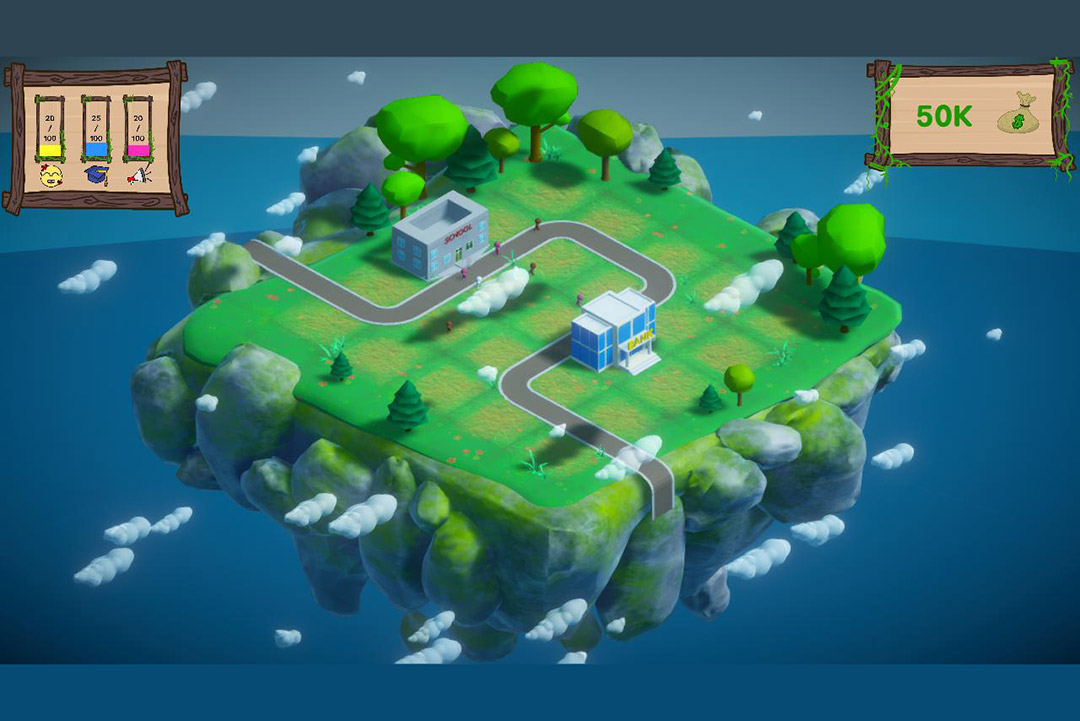 screenshot of a video game with a floating city.