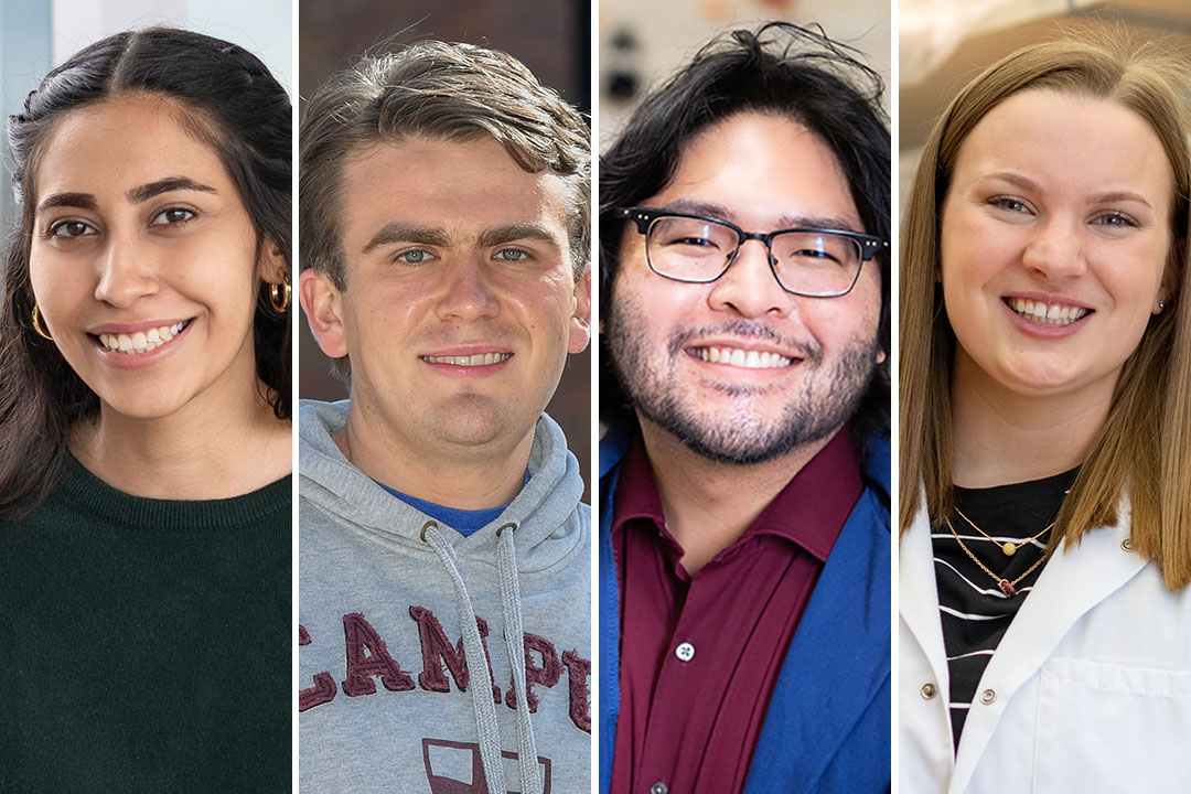 side-by-side portraits of students Abid Hira, Matthias Hausman, Tyler Pugeda and Ashley Tucker.