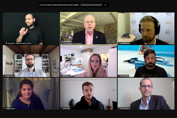 screenshot of nine people on a Zoom video call.