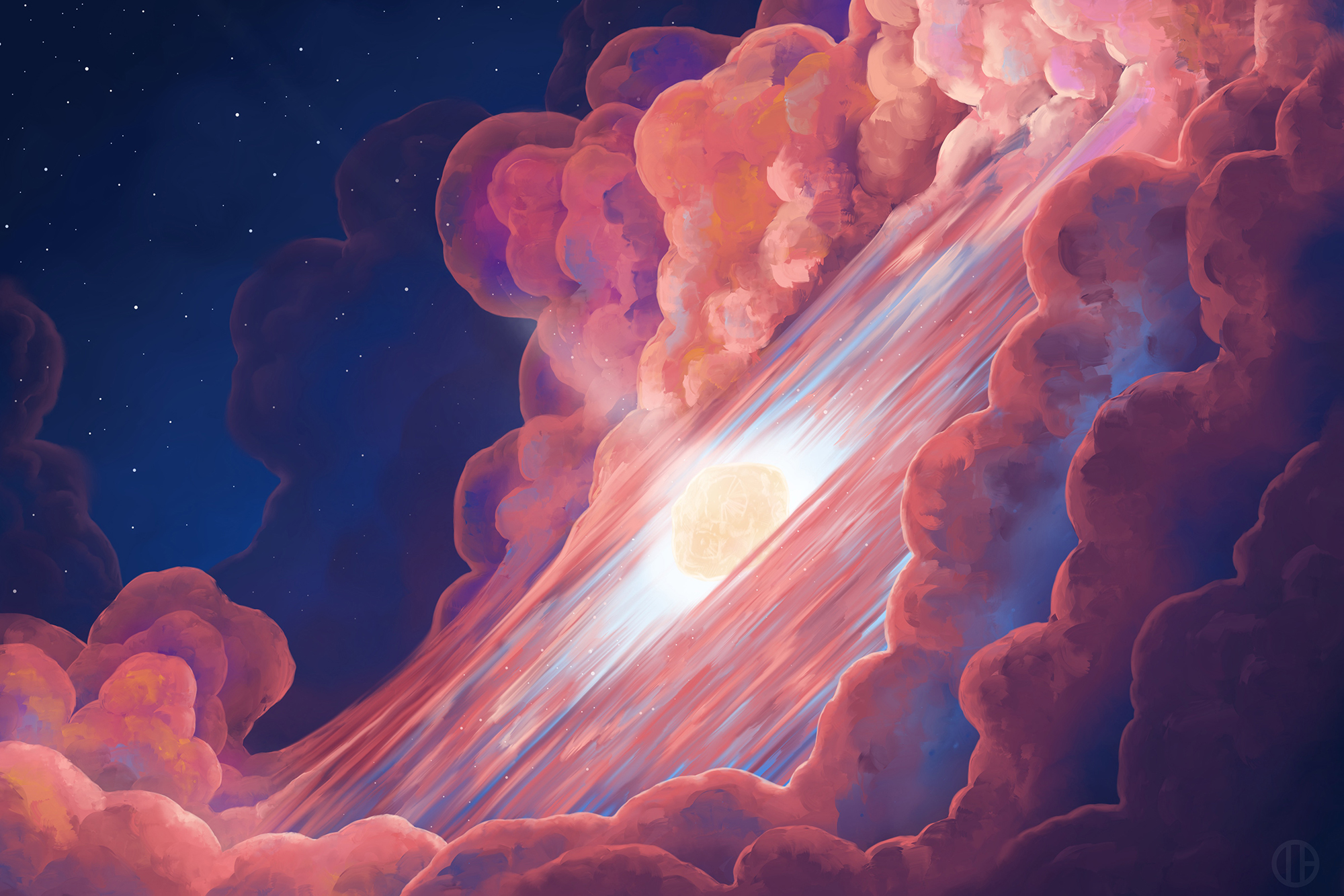 A colorful illustration of the Psyche asteroid.