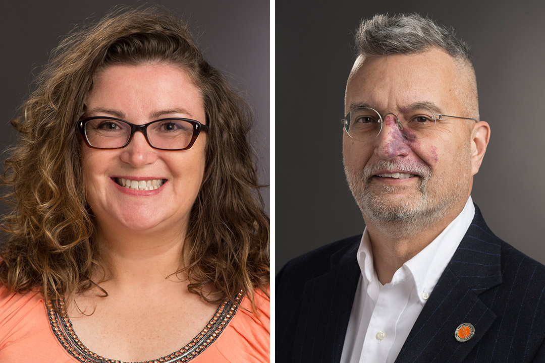 side-by-side portraits of professors Elissa Weeden and Michael McQuaid.