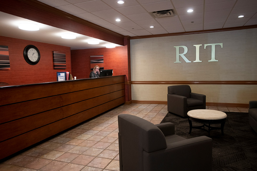 front desk of a former hotel.