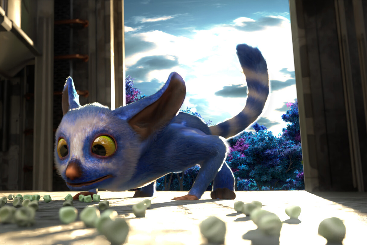 A lemur-looking character in a 3D-animated scene.