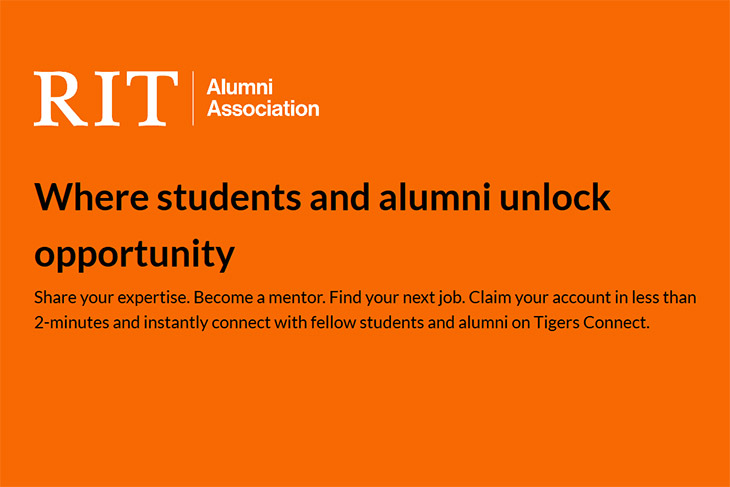 screenshot from Tigers Connect platform reads: Where students and alumni unlock opportunity.