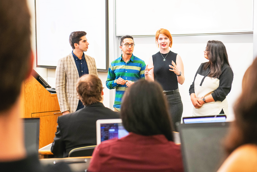 Students in front of a classroom