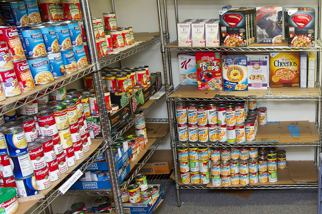 shelves of non-perishable foods.