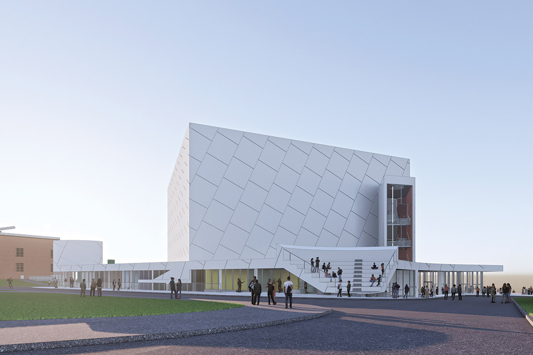 artist rendering of the exterior of a performing arts space.