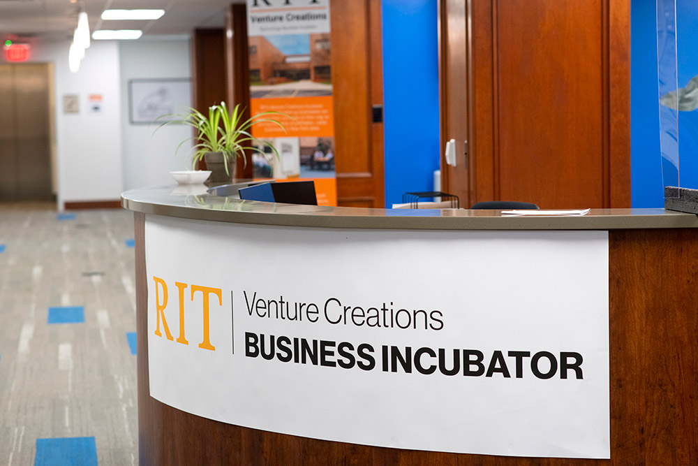the front desk of RIT Venture Creations Business Incubator.