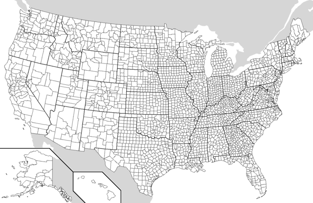Map of United States with counties outlined