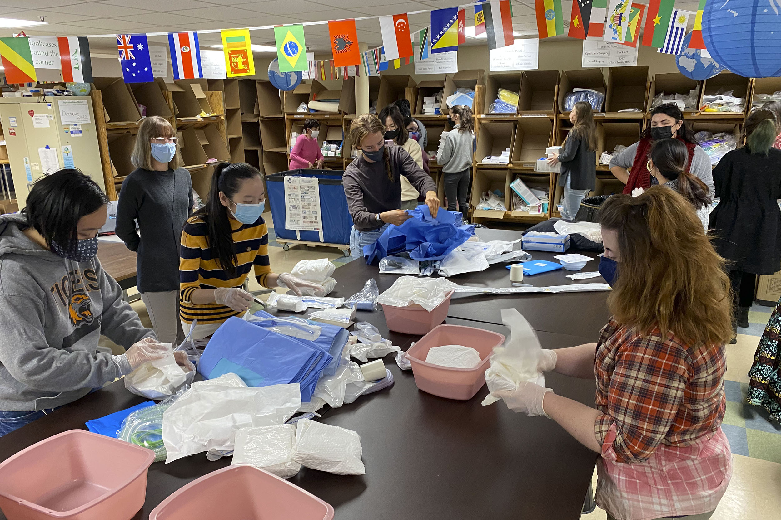 A group of students work together at a table.