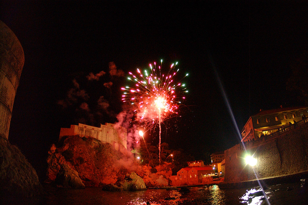 fireworks at night outside the city of Dubrovnik, Croatia.