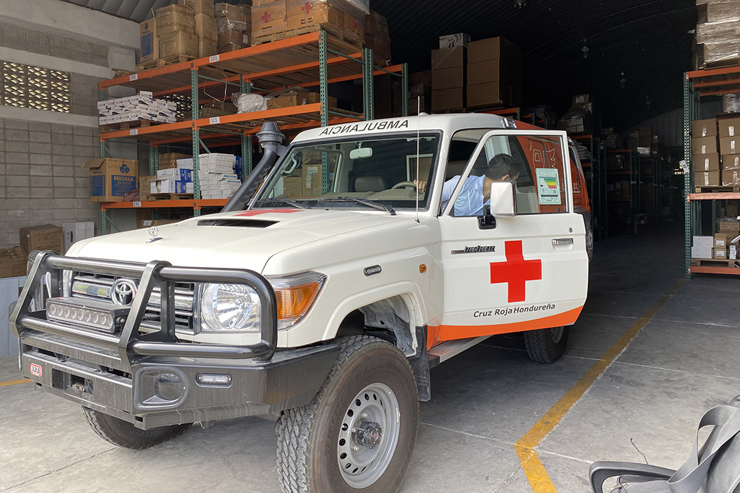a Toyota Landcruiser retrofitted to serve as an ambulance.