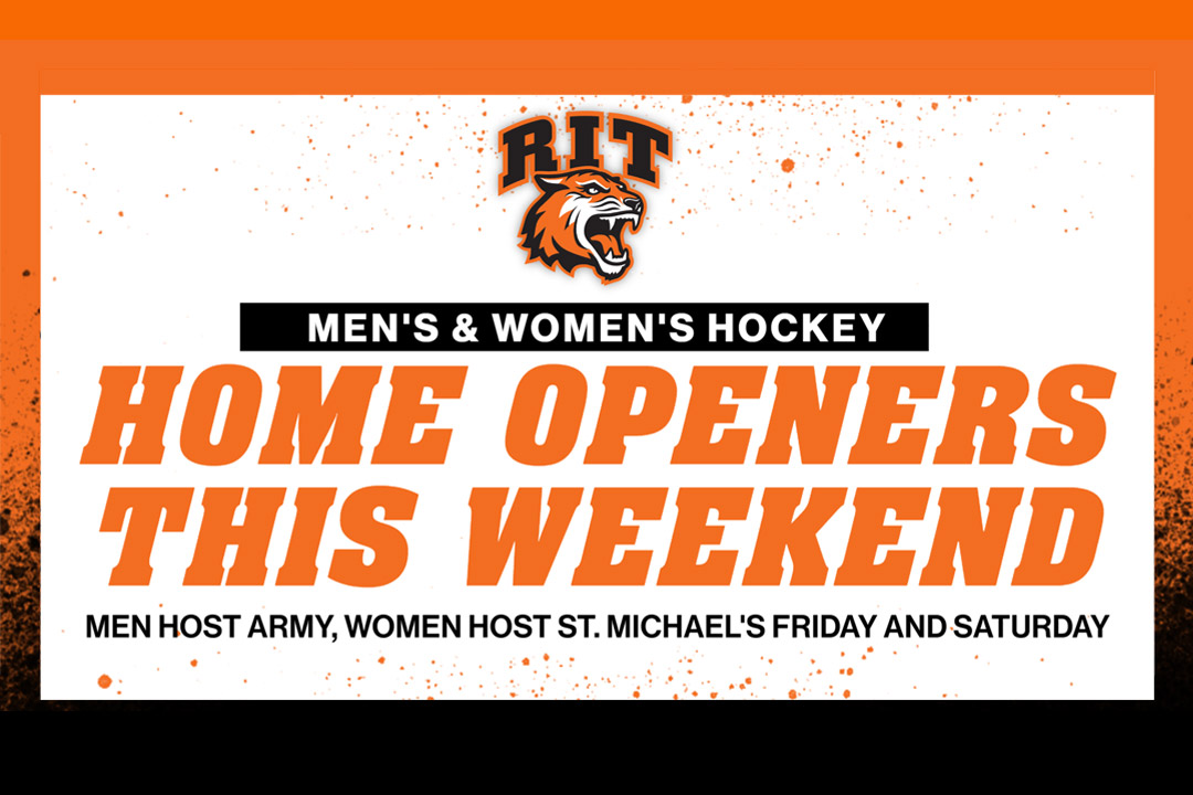 graphic for men's and women's hockey home openers this weekend.