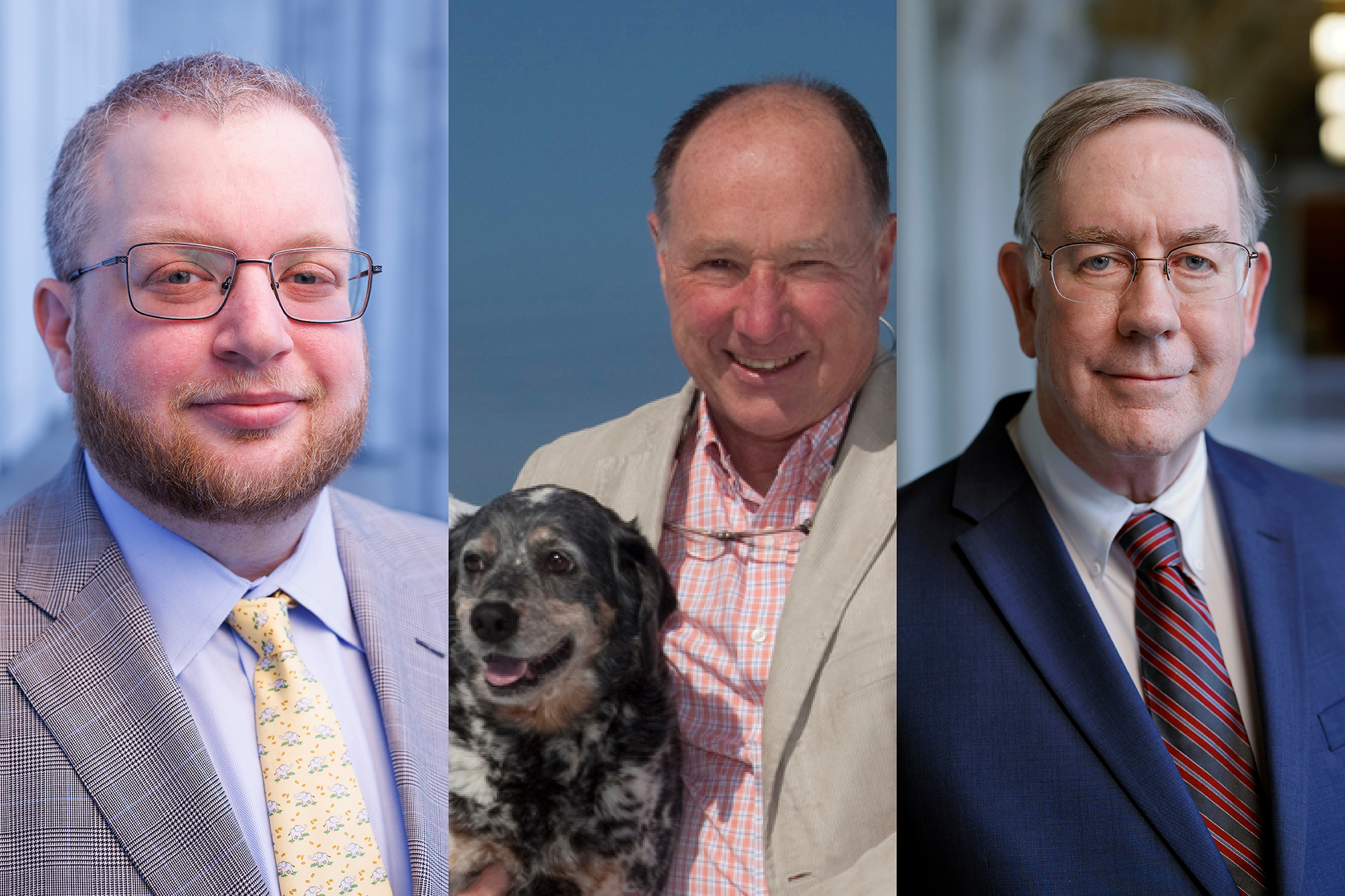 Three headshots of Matthew Breitbart, Don Williams and Tom Rieger.