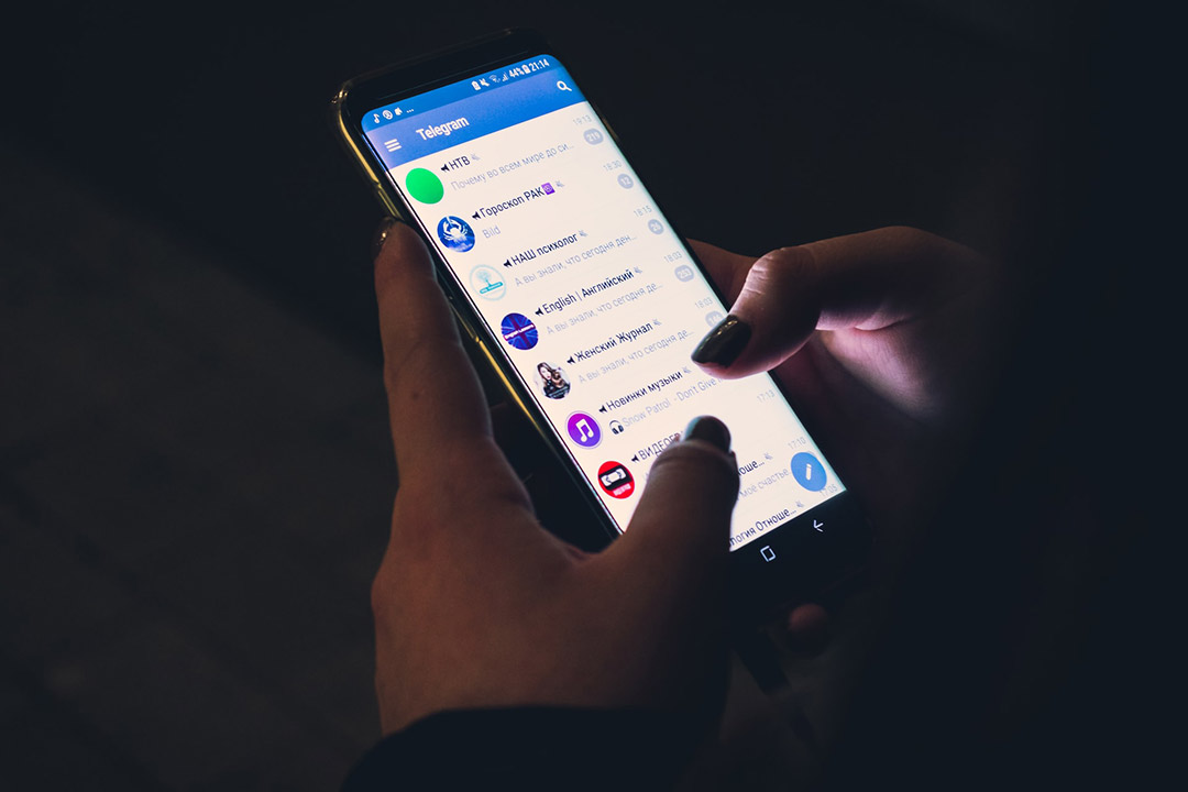 person using the messaging app Telegram.