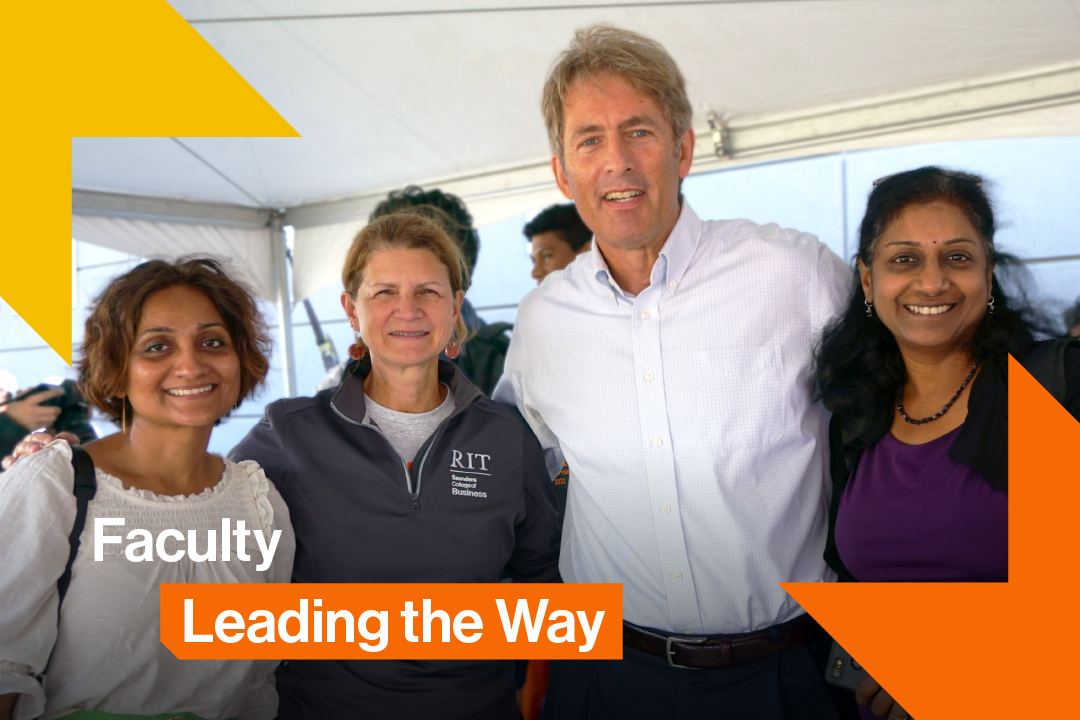 Photo of faculty with text on top that says Faculty Leading the Way