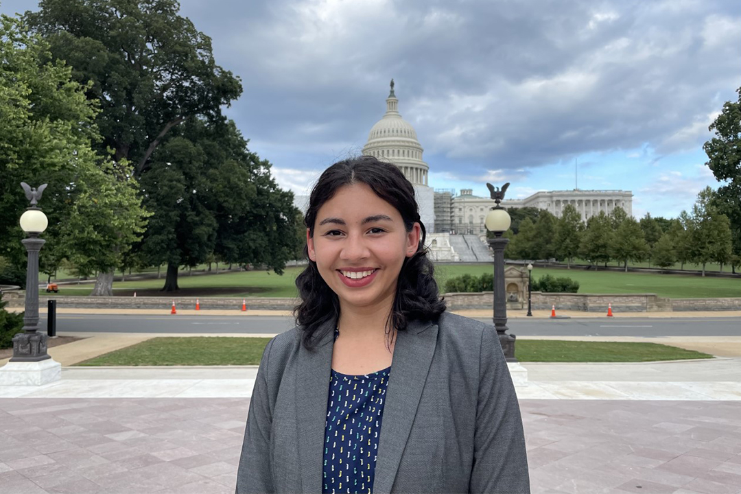 Nicole Arroyo in front of the United States Capitol