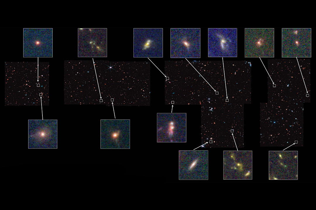 four images of space with 13 insets showing greater detail of celestial elements.