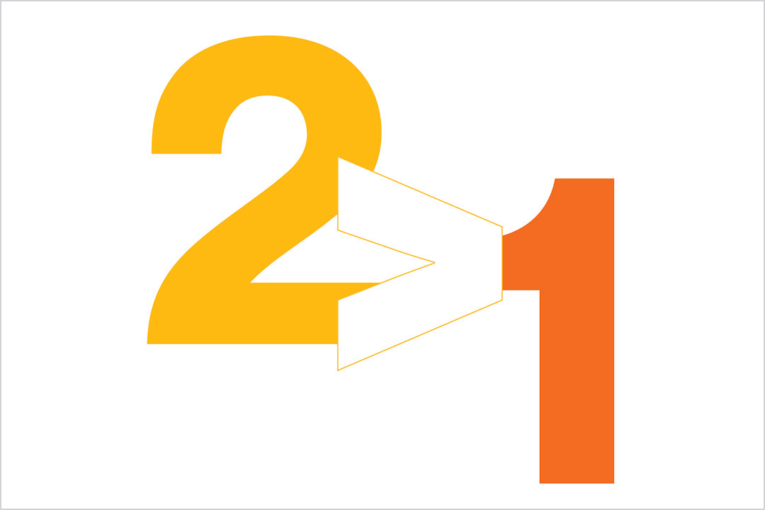 graphic showing the numeral two, the greater than sign, and the numeral one.