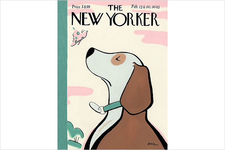 cover of The New Yorker magazine featuring a dog in the style of Eustace Tilley.