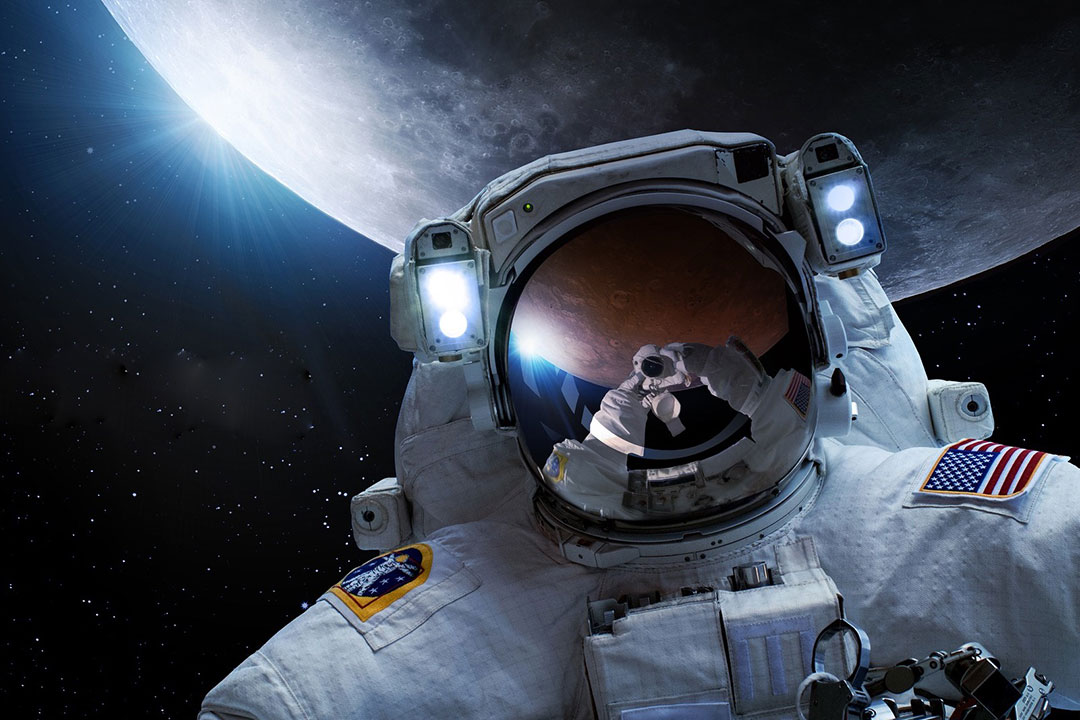 Astronaut taking a selfie in space.