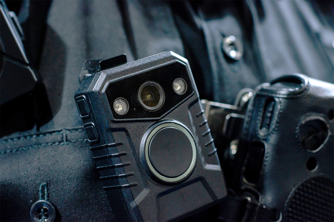close-up of a body camera on a police officer.