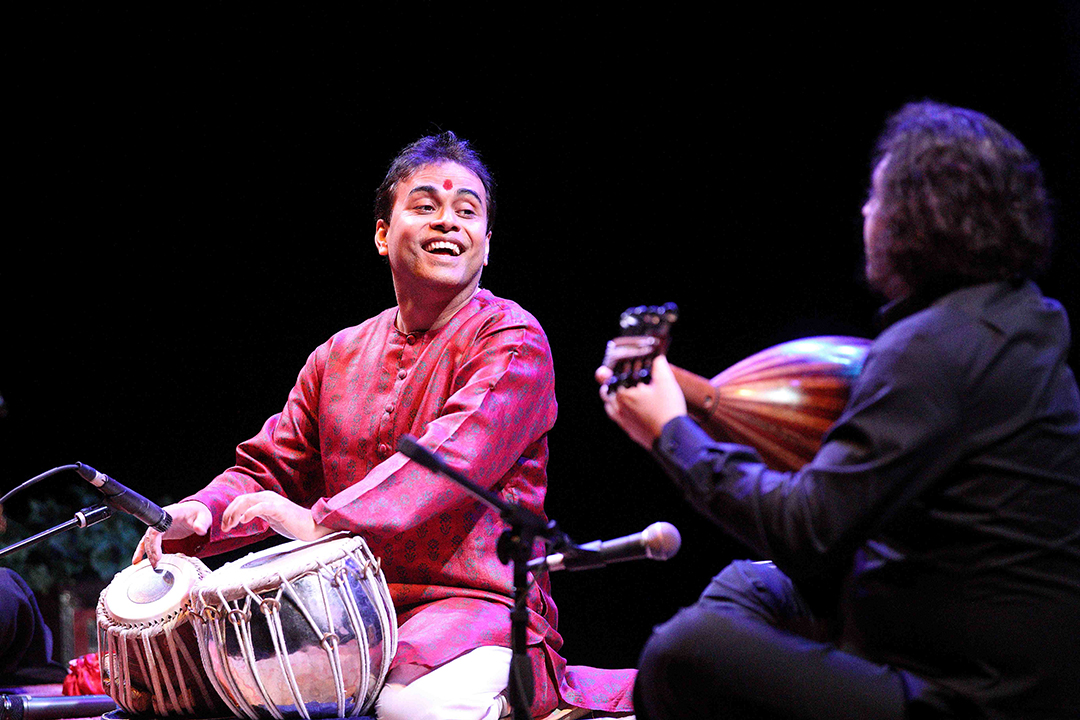 Sandeep performing on stage.