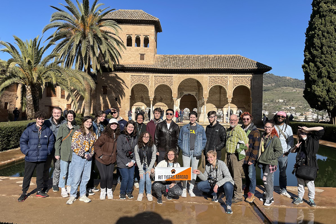 Group photo outside in Spain.