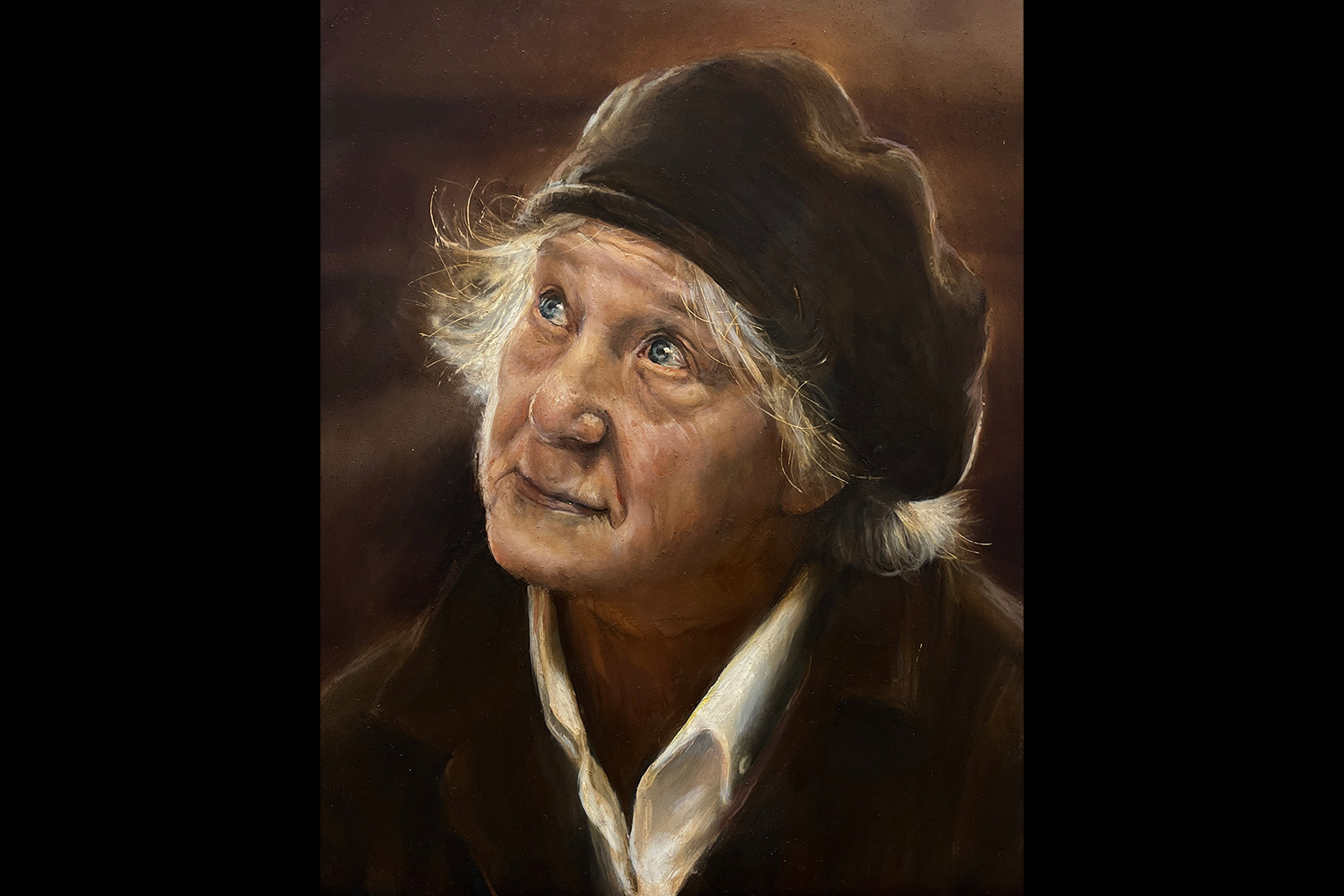 A portrait of an elderly woman.
