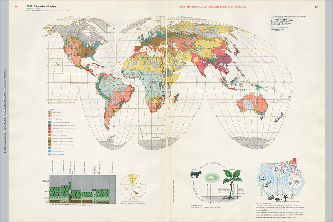 a spread from a mid-19 hundreds atlas showing the continents.